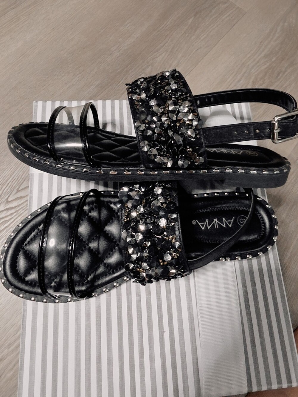 Just In 💓Julia BLACK SANDALSparkling - Picture 6 of 11